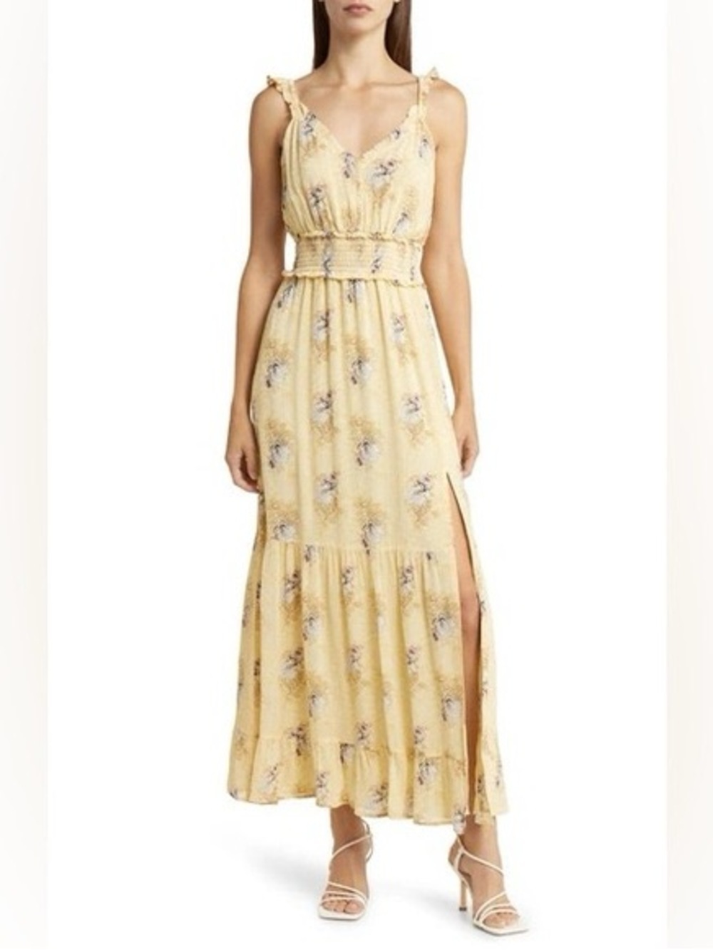 PAIGE Pale Yellow Floral Tiered Maxi Dress